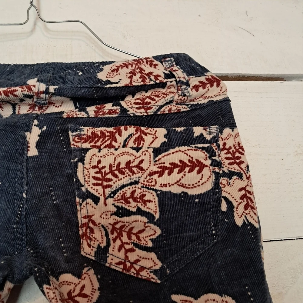 Free People Womens Blue White Red Floral Corduroy Skinny Pants Size 24
